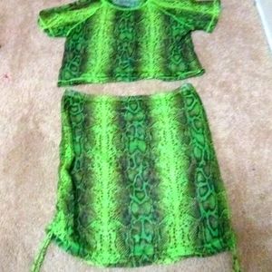 neon python crop top/skirt